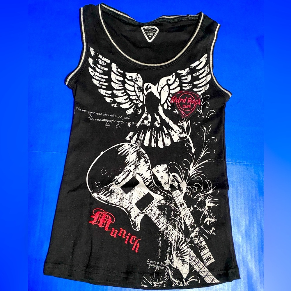 Hard Rock Cafe Authentic Y2K Munich Black/Grey/Red Tank Top Embroidered Logo M